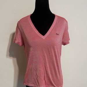 Lacoste Women's Striped V-Neck Tee